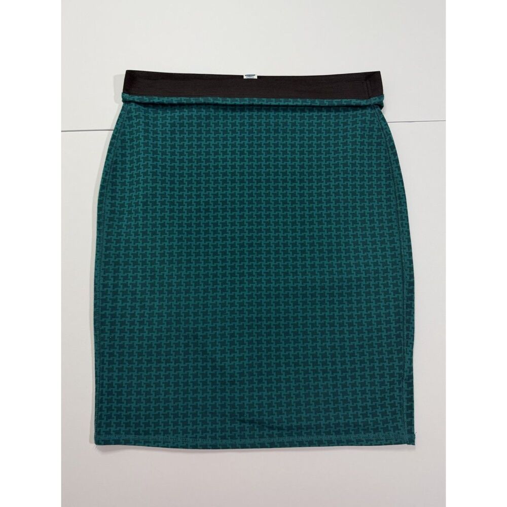 Old Navy Teal Houndstooth Knit Pencil Skirt Elastic Waist Women's M